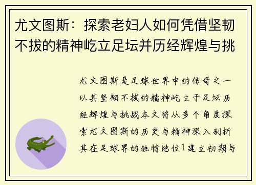 尤文图斯：探索老妇人如何凭借坚韧不拔的精神屹立足坛并历经辉煌与挑战